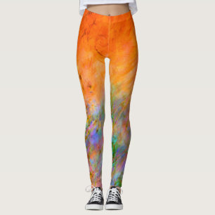Leggings Bright Orange avec vert, bleu et violet peint