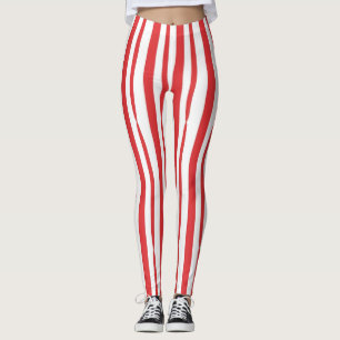 Leggings Bright Red and White vertical Stripe