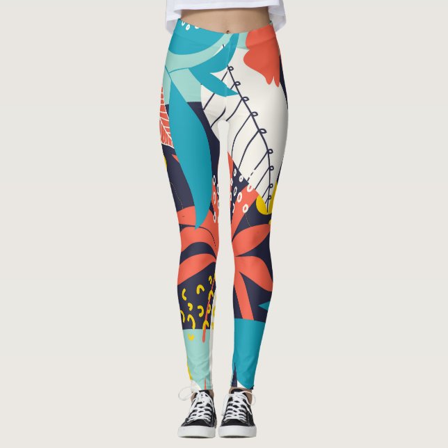 Leggings Bright Tropical Feuilles Dark Motif (Devant)