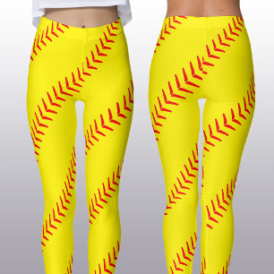 Leggings Bright Yellow Fastpitch Softball Stitches (Seams)