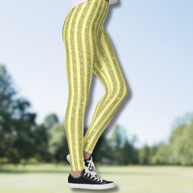 Leggings Bright Yellow Glitter Style Vertical Stripes (Créateur téléchargé)