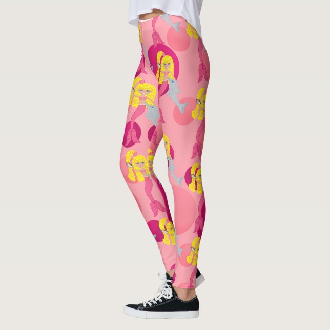 Leggings Brigit de sirène rose, dauphin et pois (Gauche)