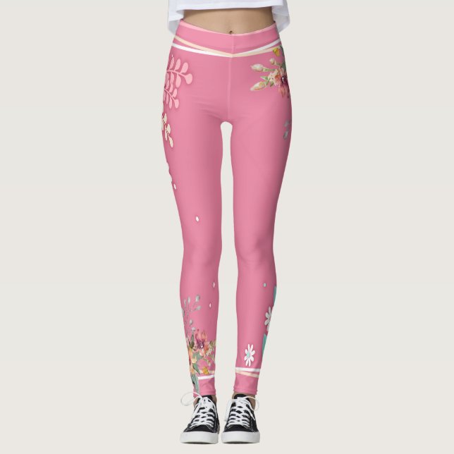 Leggings Brillant Pastel rose floral Art élégant femme (Devant)