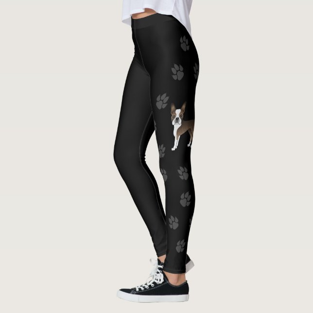 Leggings Brindle Boston Terrier Cute Cartoon Chig & Paws (Gauche)