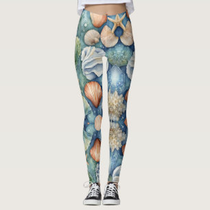 Leggings Brise Océanique Aquarelle : Coquillage et Étoile d