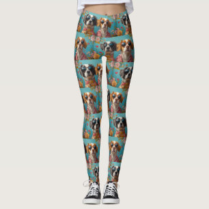 Leggings Brittany Spaniel avec roses de cœur pour la Saint-