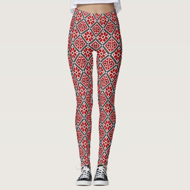 Leggings Broderie Ethnique Slave, Traditionnel Balkanique (Devant)