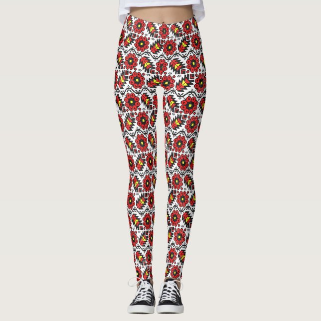 Leggings Broderie Folklore Art croix-point fleur florale (Devant)