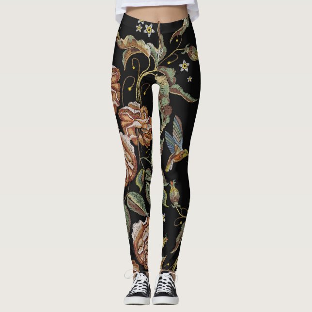 Leggings Broderie rose, Style Renaissance. (Devant)