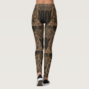 Leggings Bronze, noir, Art déco, Art nouveau, floral, motif