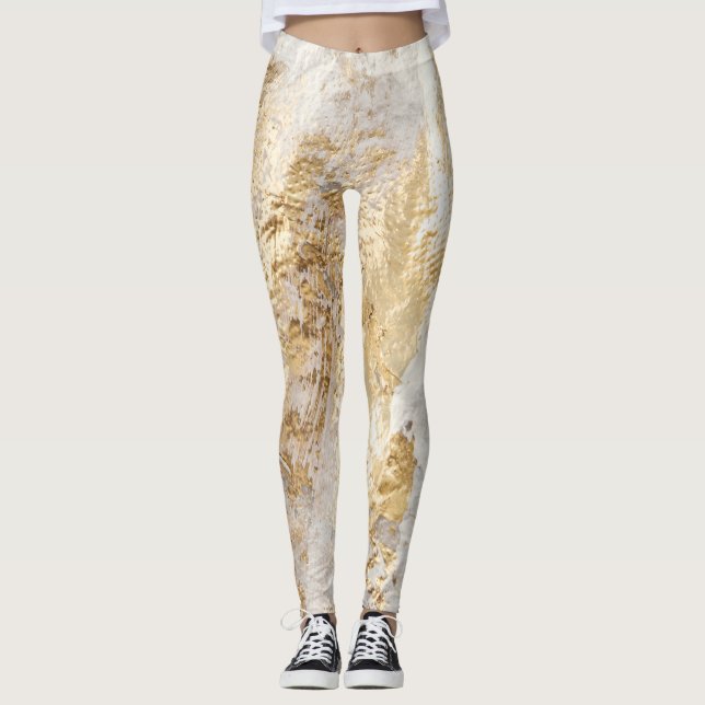 Leggings Brosse d'or blanc à texture peinte. (Devant)