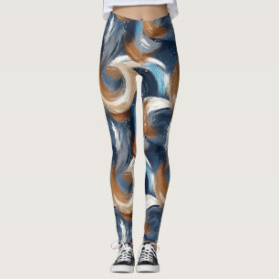 Leggings Brosses Abstraites bouclés en bleu, blanc et Brown