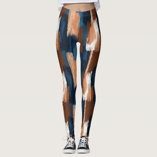Leggings Brosses Abstraites en bleu, blanc et Brown (Devant)