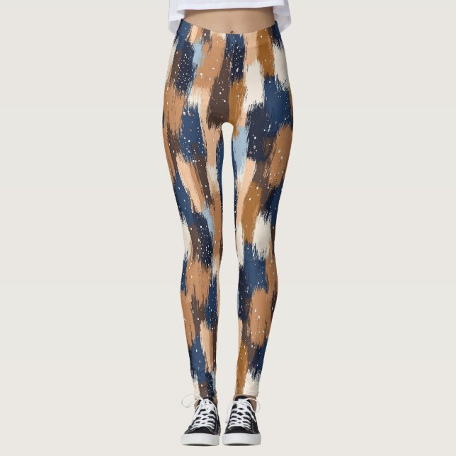 Leggings Brosses Abstraites en bleu, blanc et Brown (2) (Devant)