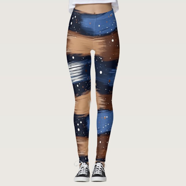 Leggings Brosses Abstraites en bleu, blanc et Brown (3) (Devant)