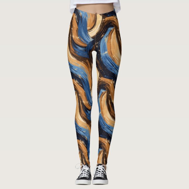 Leggings Brosses Abstraites en bleu et Brown (Devant)