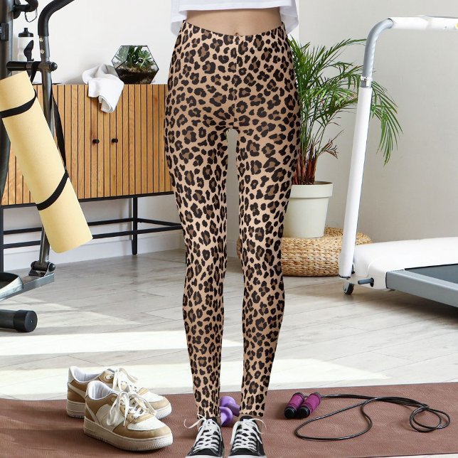 Leggings Brown Beige Safari Wild Cat Skin Leopard Pattern (Créateur téléchargé)