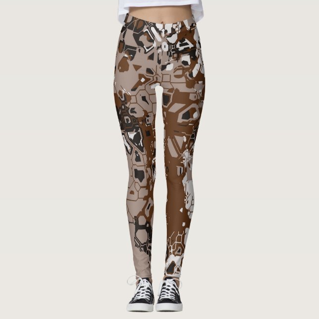 Leggings Brown blanc et noir abstrait (Devant)