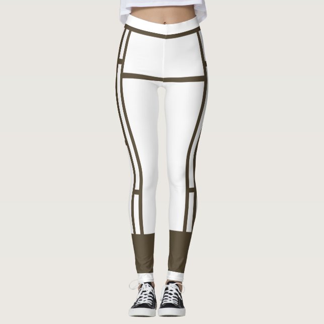 Leggings Brown blanc inspiré par Mondrian 4 (Devant)