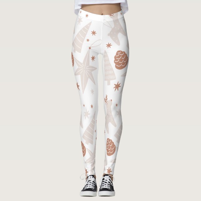 Leggings Brown de Noël blanc personnalisés (Devant)