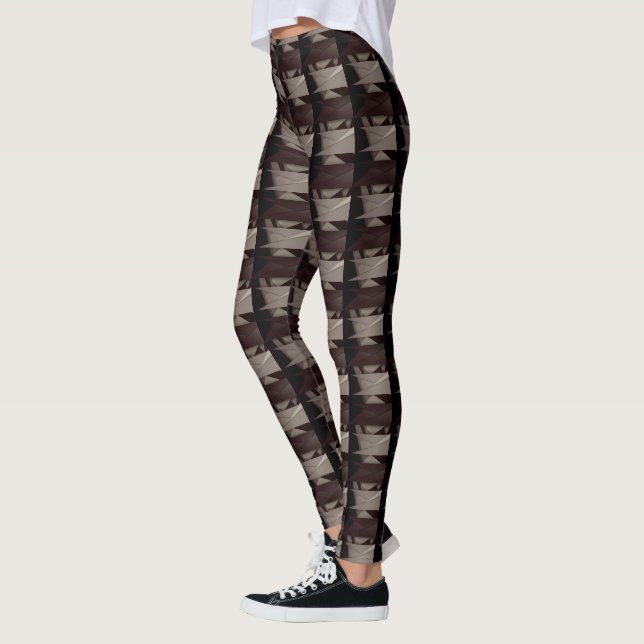 Leggings Brown géométrique, rayures ou triangles noirs (Gauche)