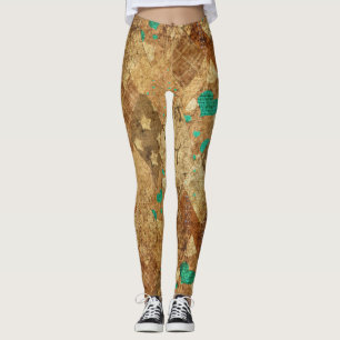 Leggings Brown Grunge Quilt Stars Coeurs