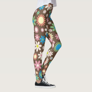Leggings Brown, rose et bleu rétro Fleurs