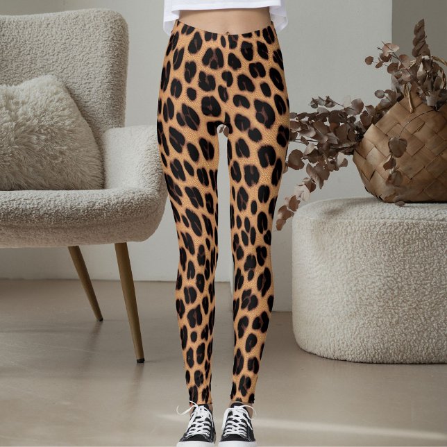 Leggings Brown Tan Black Spots Pattern Safari Leopard Print (Créateur téléchargé)