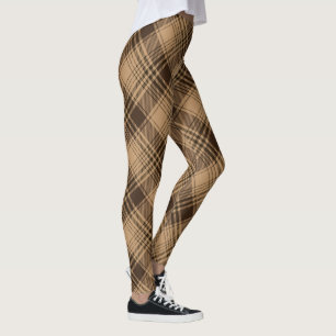 Leggings Brown Tartan Plaid Rustique Jacquard Motif