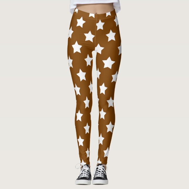 Leggings Brown White Stars Motif décoratif (Devant)