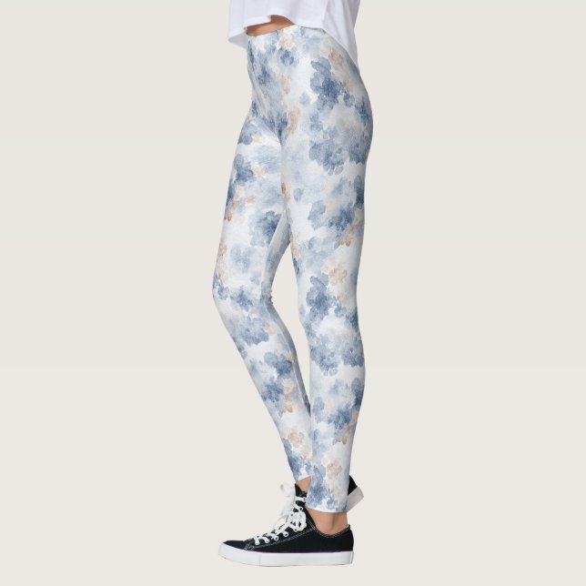 Leggings Brun Café Faux Denim Bleu Abstrait (Gauche)