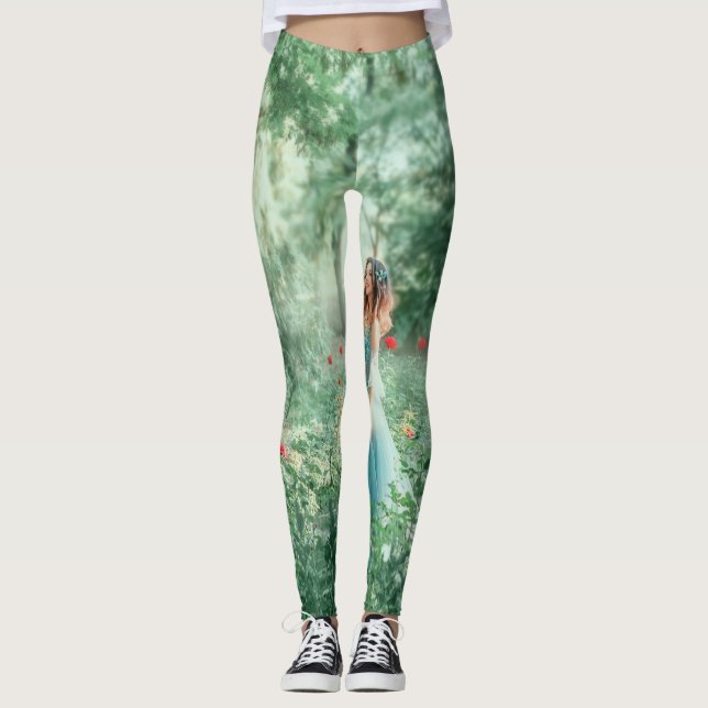 Leggings Brunette Princess : Aquarelle de la forêt de fées (Devant)
