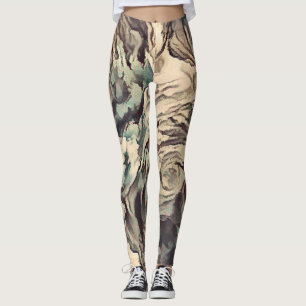 Leggings Brush art Abstrait texturé rose imprimé brun beig