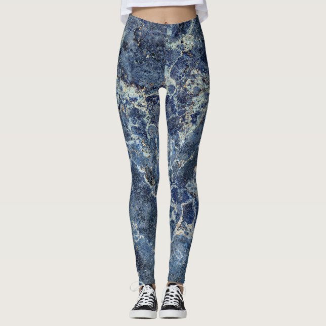 Leggings Bue Gris Marbre Noir & Veines Beige (Devant)