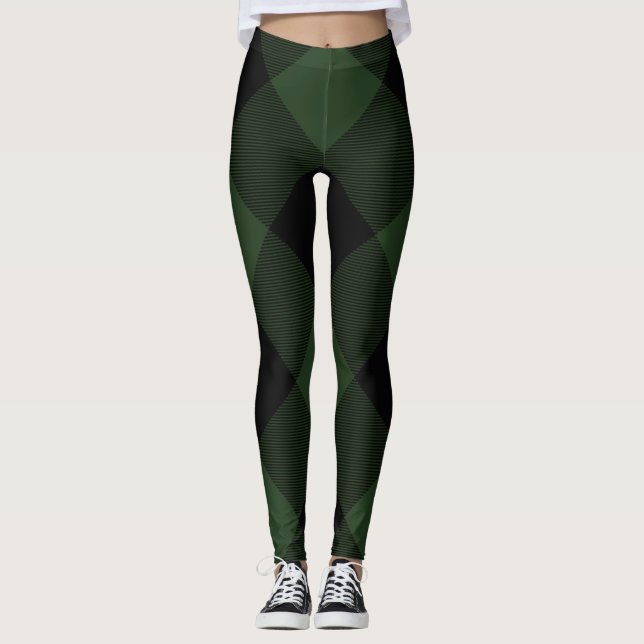 Leggings Buffalo check Celtic Green and Black Squares Plaid (Devant)