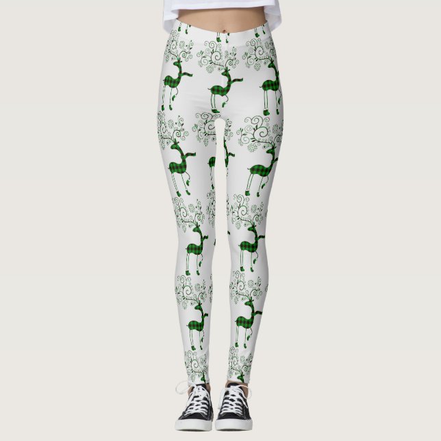 Leggings Buffalo Plaid Christmas Deer Thunder_Cove (Devant)
