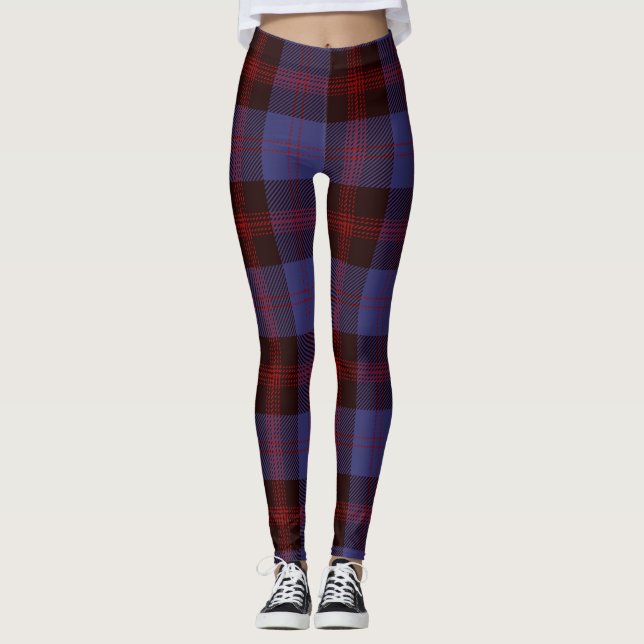 Leggings Buffalo plaid navy blue red  (Devant)
