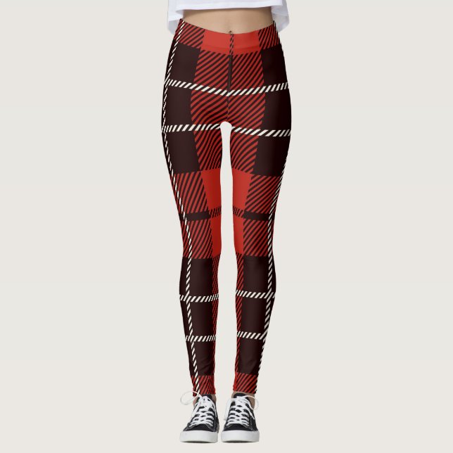 Leggings Buffalo Plaid Noël Rouge Blanc Noir Motif (Devant)