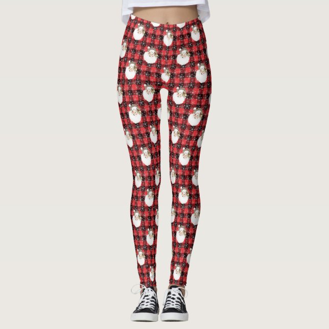 Leggings Buffalo Plaid Père Noël avec Snowflakes & Stars (Devant)