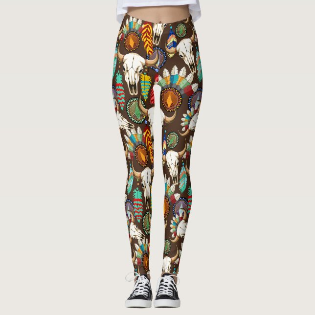 Leggings Buffalo Skull Native American Emblem (Devant)