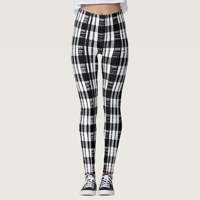 Leggings Buffle blanc noir moderne à motif plaid (Devant)