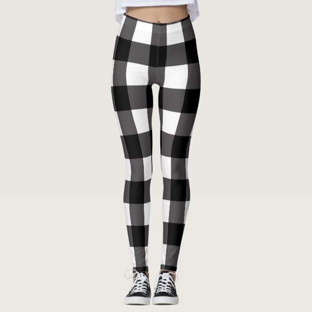 Leggings Buffle noir et blanc En vichy À damiers Plaid (Devant)