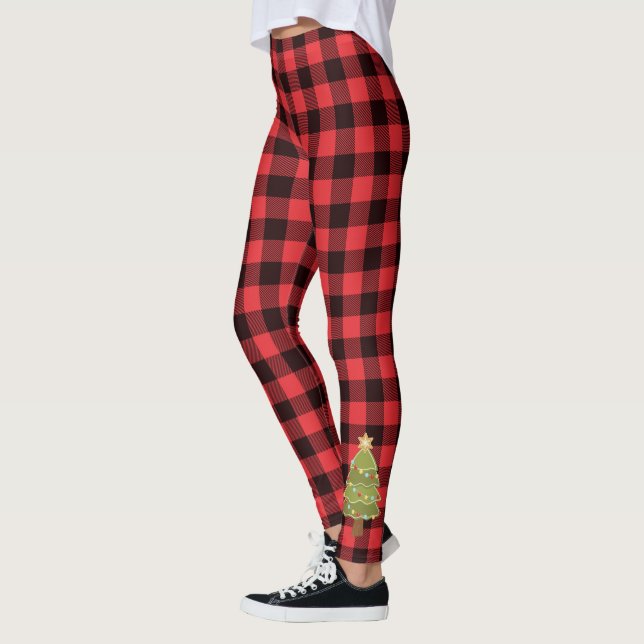Leggings Buffle rouge et noir plaqué avec sapin de Noël (Gauche)
