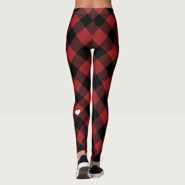 Leggings Buffle rouge rustique noir plaid Coeur blanc (Dos)