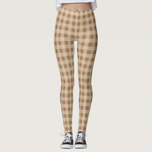 Leggings Buffle Tan Beige Brown Plaid Checké tendance