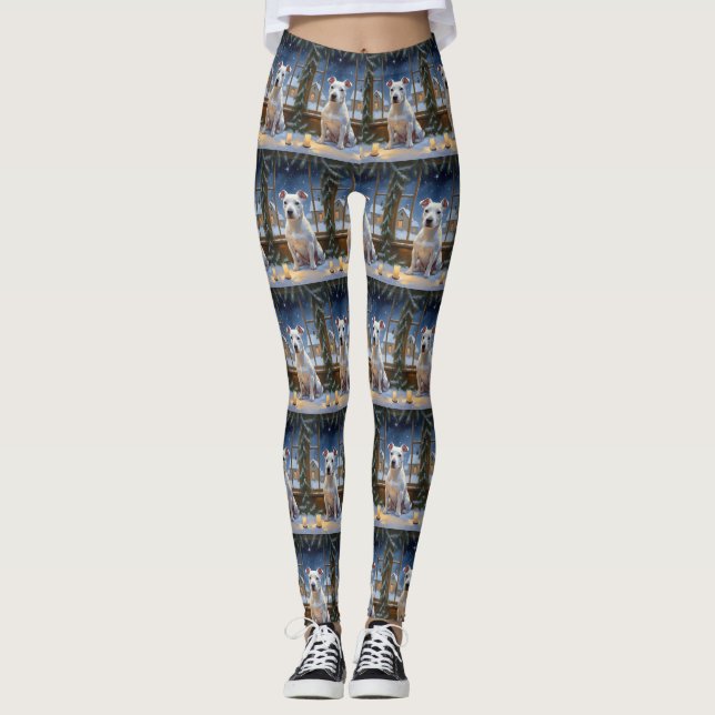 Leggings Bull Terrier avec lumières de Noël vacances (Devant)