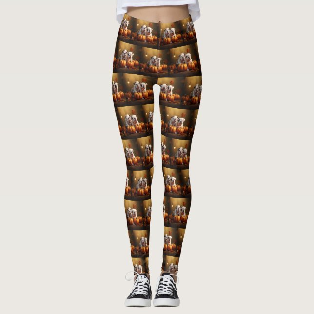 Leggings Bulldog Chiot Automne Citrouille de plaisir (Devant)