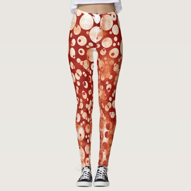 Leggings Bulles Abstraites rouges blanches à motifs (Devant)