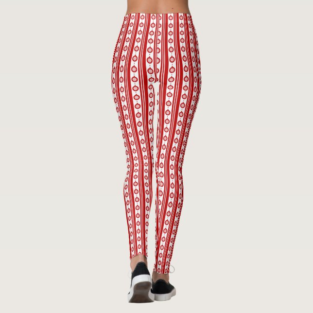 Leggings Bulles de Noël rouges et blanches avec des flocons (Dos)