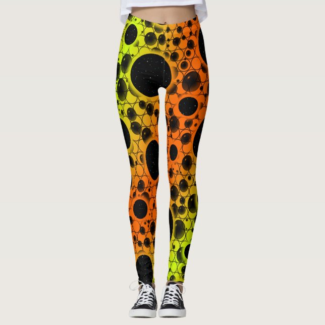 Leggings Bulles d'espace - Taches - Orange/Lime (Devant)